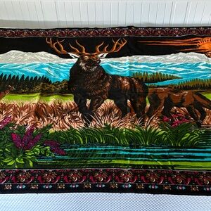 Vintage Turkish Velvet Elk Wall Tapestry 55x38 Lodge Cabin Decor